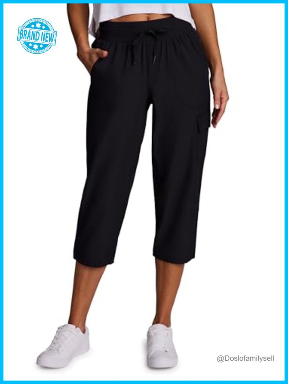 Cargo Capri Pants Woven Lightweight Drawstring Activewear Women